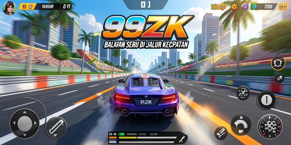 Tampilan aksi balapan epik dalam 99ZK dengan kendaraan berkecepatan tinggi.