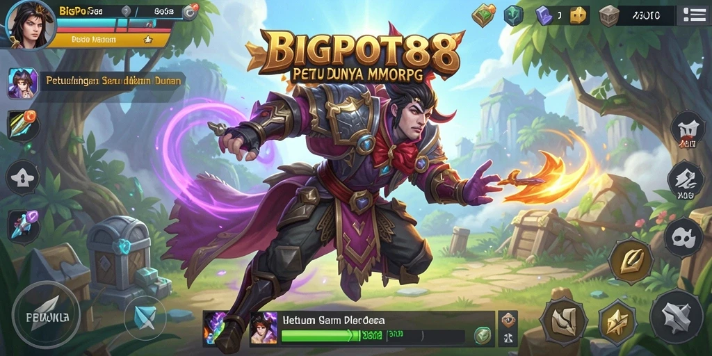 Screenshot gameplay BIGPOT88 menampilkan pertempuran seru dalam dunia MMORPG.