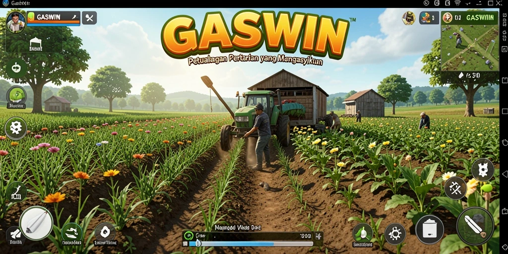 Tangkapan layar GASWIN menunjukkan gameplay pertanian yang asyik dan interaktif.