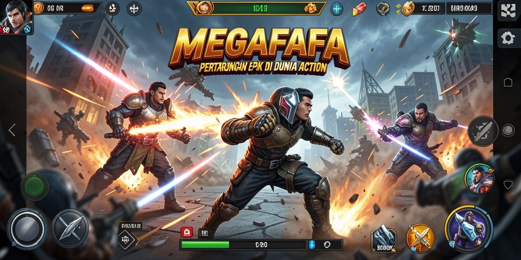 Tangkapan layar utama MEGAFAFA menampilkan aksi pertarungan yang intens.
