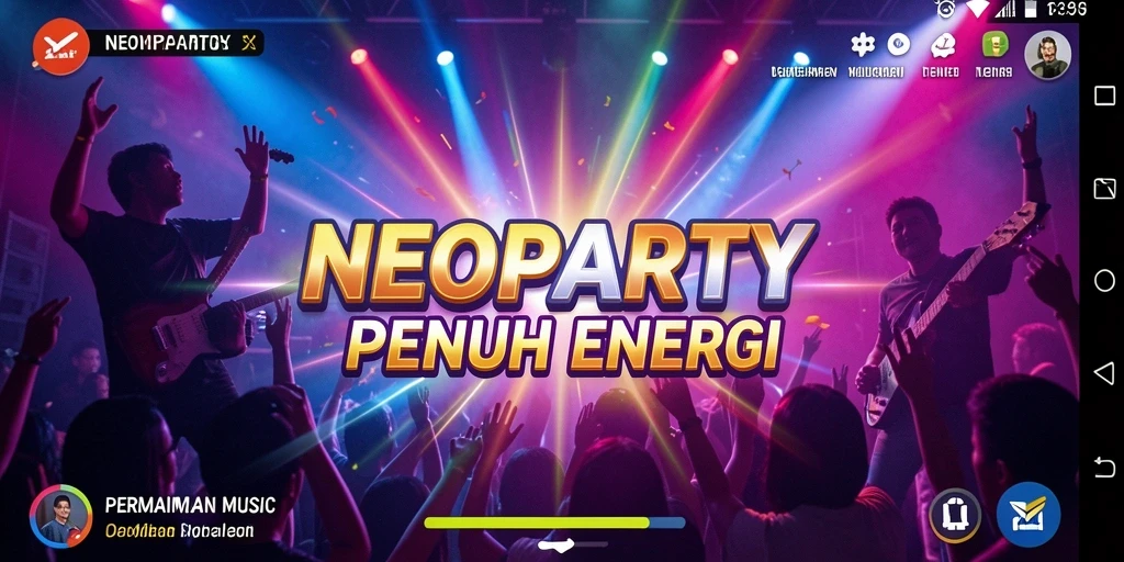Tampilan gameplay NEOPARTY yang penuh warna dan dinamis.