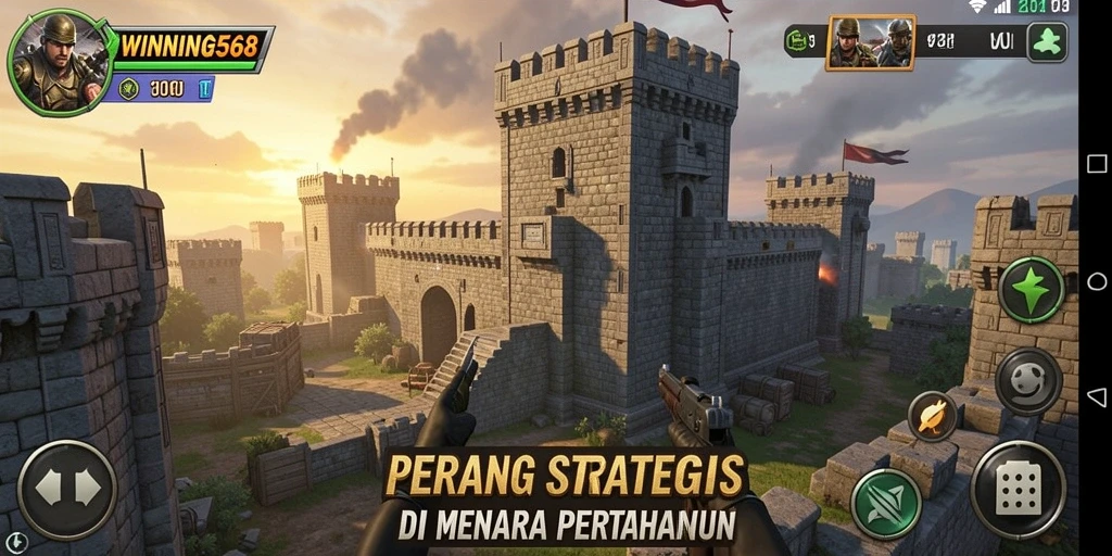 Tampilan menara dan musuh dalam aksi di WINNING568.